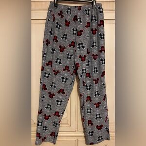 DISNEY Pajama Pants Women’s Size L Gray Red Mickey Snowflake Pattern Fleece